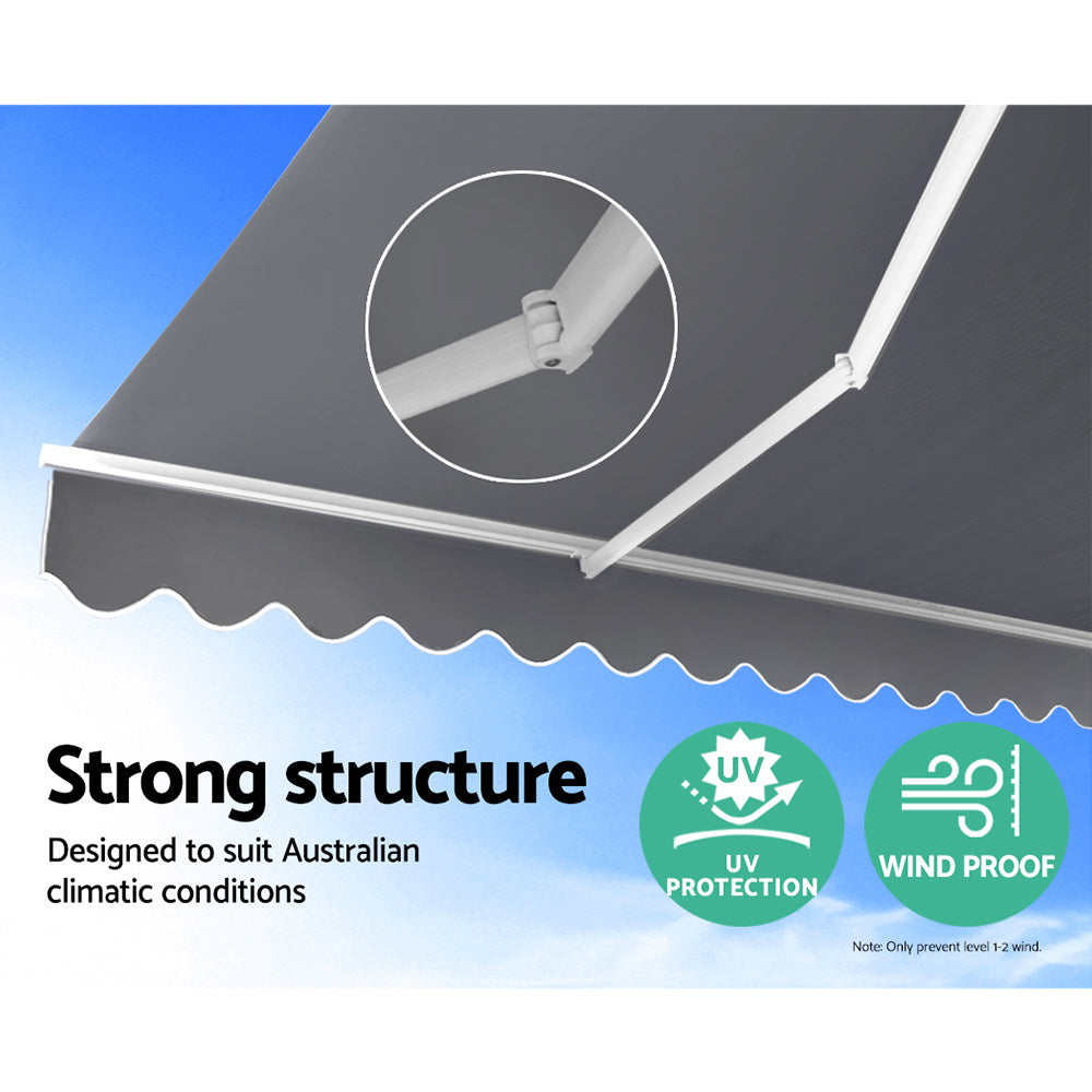 Awnings - Retractable Folding Arm Awning Manual Sunshade 4Mx2.5M Pearl Grey