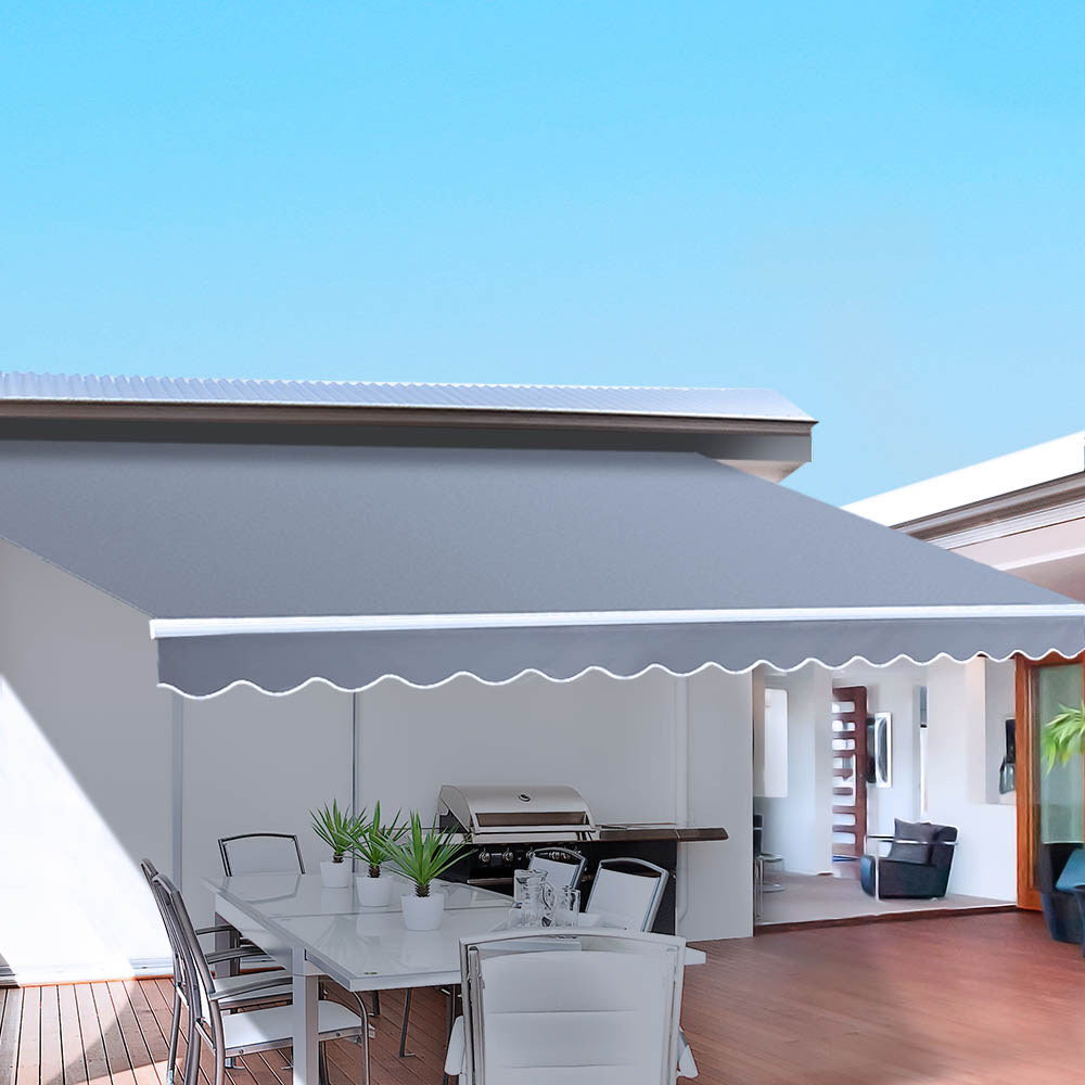 Retractable Folding Arm Awning Manual Sunshade Beige/Pearl Grey with Awnings