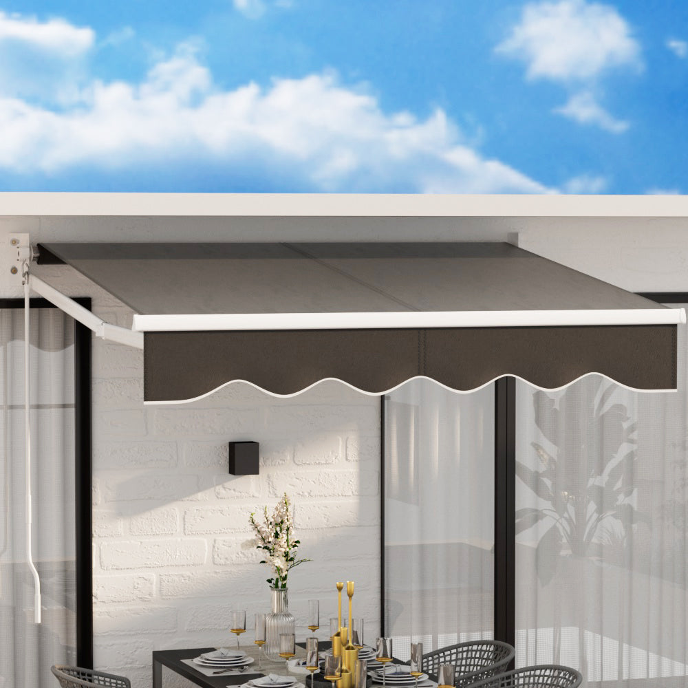 Retractable Folding Arm Awning Manual Sunshade 5Mx3M Grey