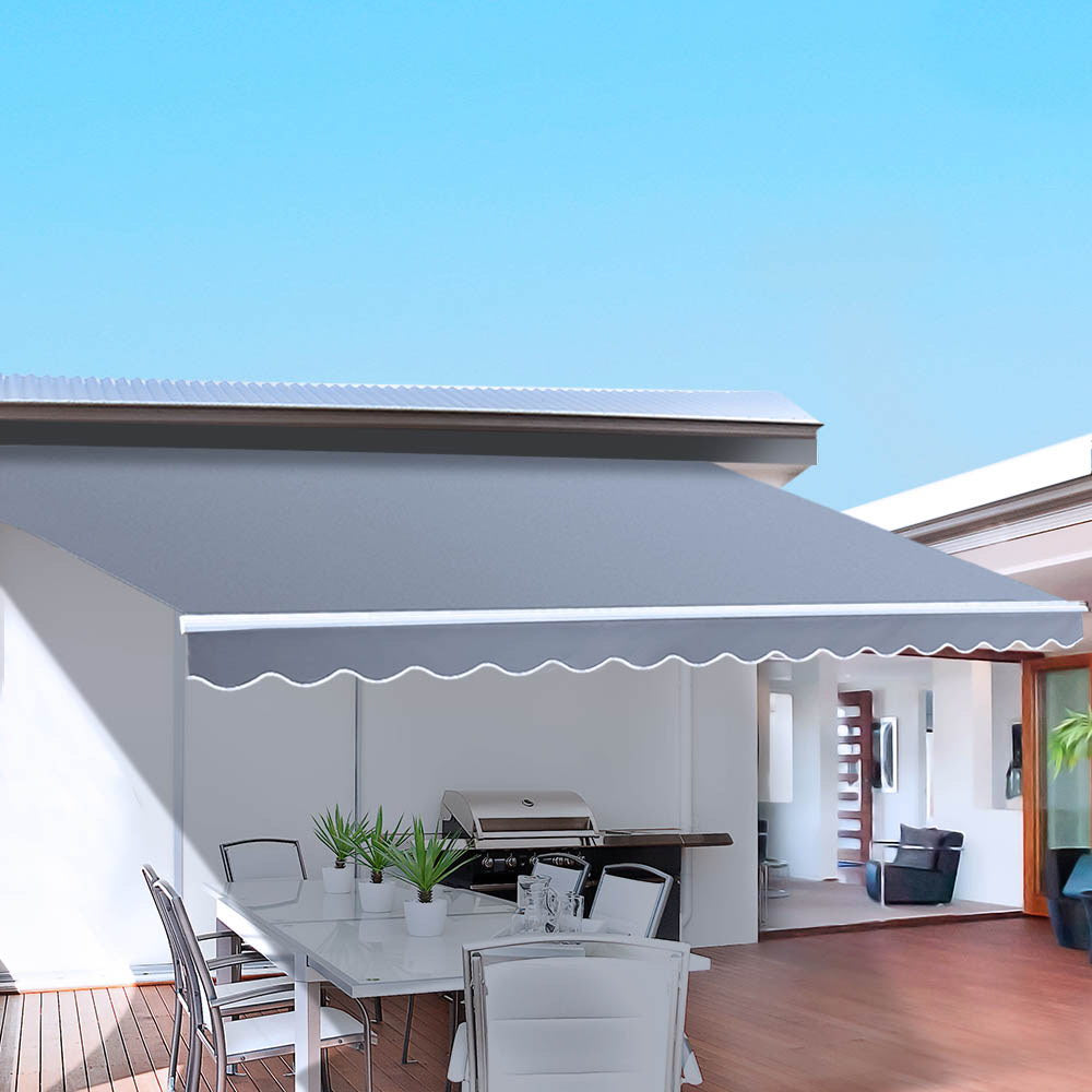 Folding Arm Awning Motorised Outdoor Sunshade - Grey with Awnings