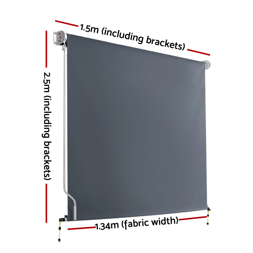 1.5X2.5M Outdoor Blinds Awning Roll Down Canopy Retractable Outdoor Blinds Window Shade Grey
