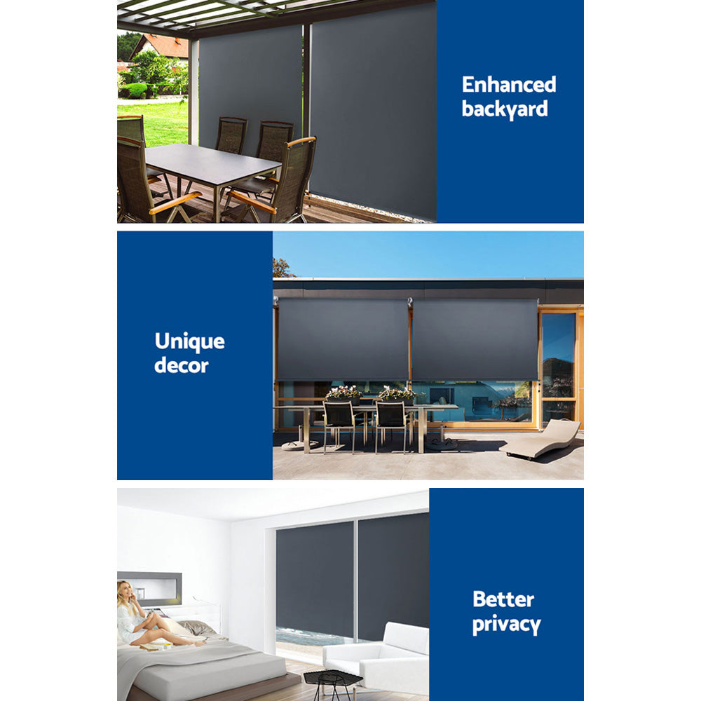 1.5X2.5M Outdoor Blinds Awning Roll Down Canopy Retractable Outdoor Blinds Window Shade Grey
