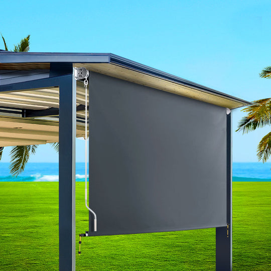 1.5X2.5M Outdoor Blinds Awning Roll Down Canopy Retractable Outdoor Blinds Window Shade Grey