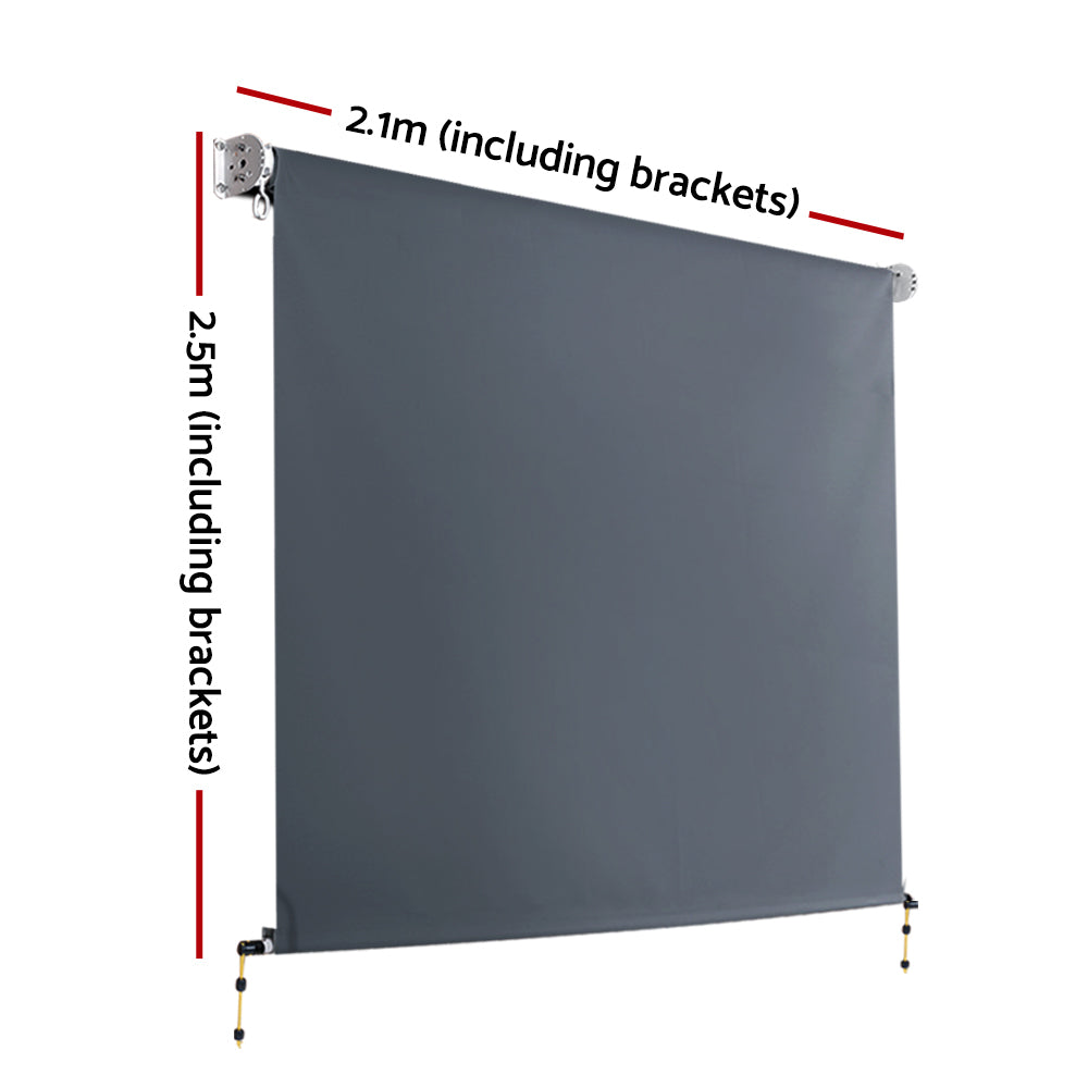 Outdoor Blinds Blackout Roll Down Awning Window Shade 2.1X2.5M Grey | Grey colour
