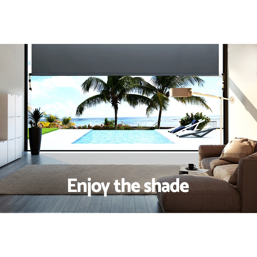 Outdoor Blinds Blackout Roll Down Awning Window Shade 2.1X2.5M Grey | Roller Retractable