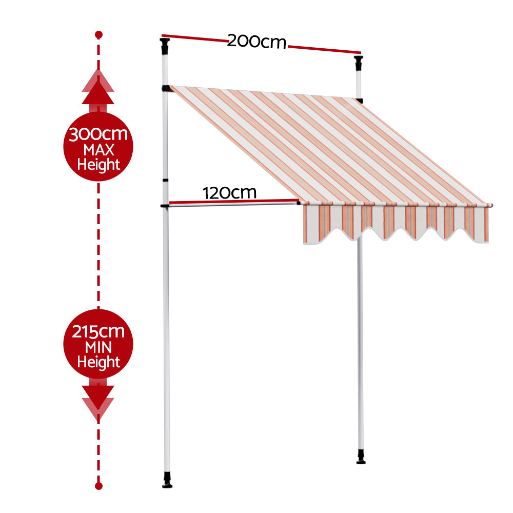 Awnings - Window Fixed Pivot Arm Awning Outdoor Door Canopy 2X1.8M Beige/Brown