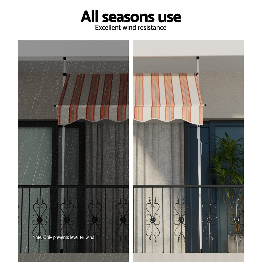 Window Fixed Pivot Arm Awning Outdoor Door Canopy 2X1.8M Beige/Brown, Awnings