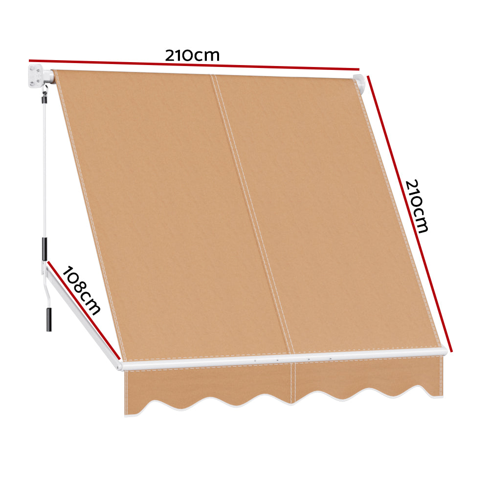 Awnings - Fixed Pivot Arm Window Awning 2.1X2.1M Beige/Grey