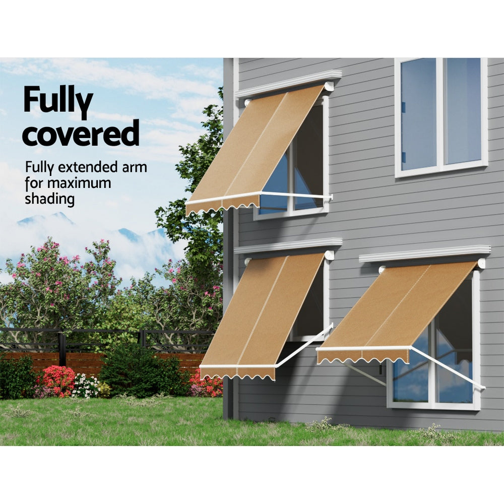 Fixed Pivot Arm Window Awning 2.1X2.1M Beige/Grey, Awnings