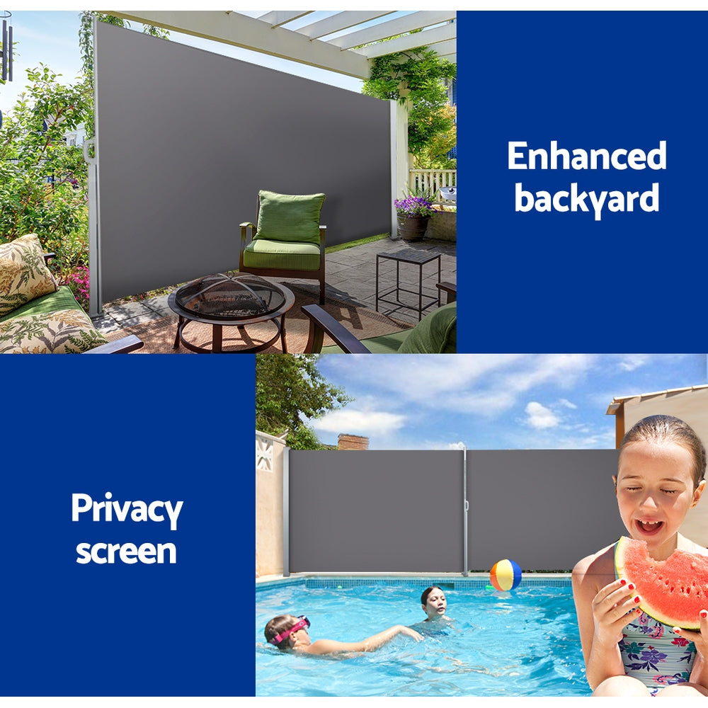 Side Awning Sun Shade Outdoor Blinds Retractable Screen 1.4X3M Gr