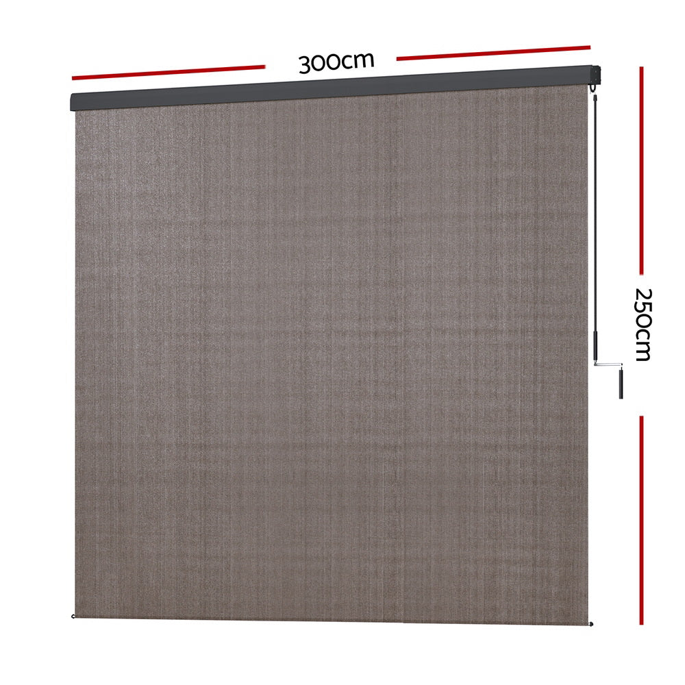3X2.5M Outdoor Blinds Awning Roll Down Retractable Knit Fabric Outdoor Blinds Window Shade Brown | Fabric finish