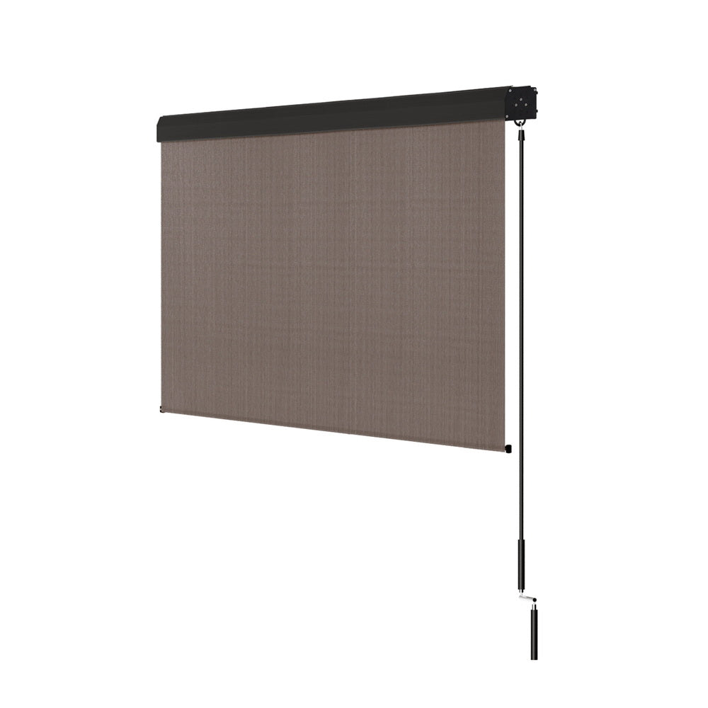 Awnings - 3X2.5M Outdoor Blinds Awning Roll Down Retractable Knit Fabric Outdoor Blinds Window Shade Brown