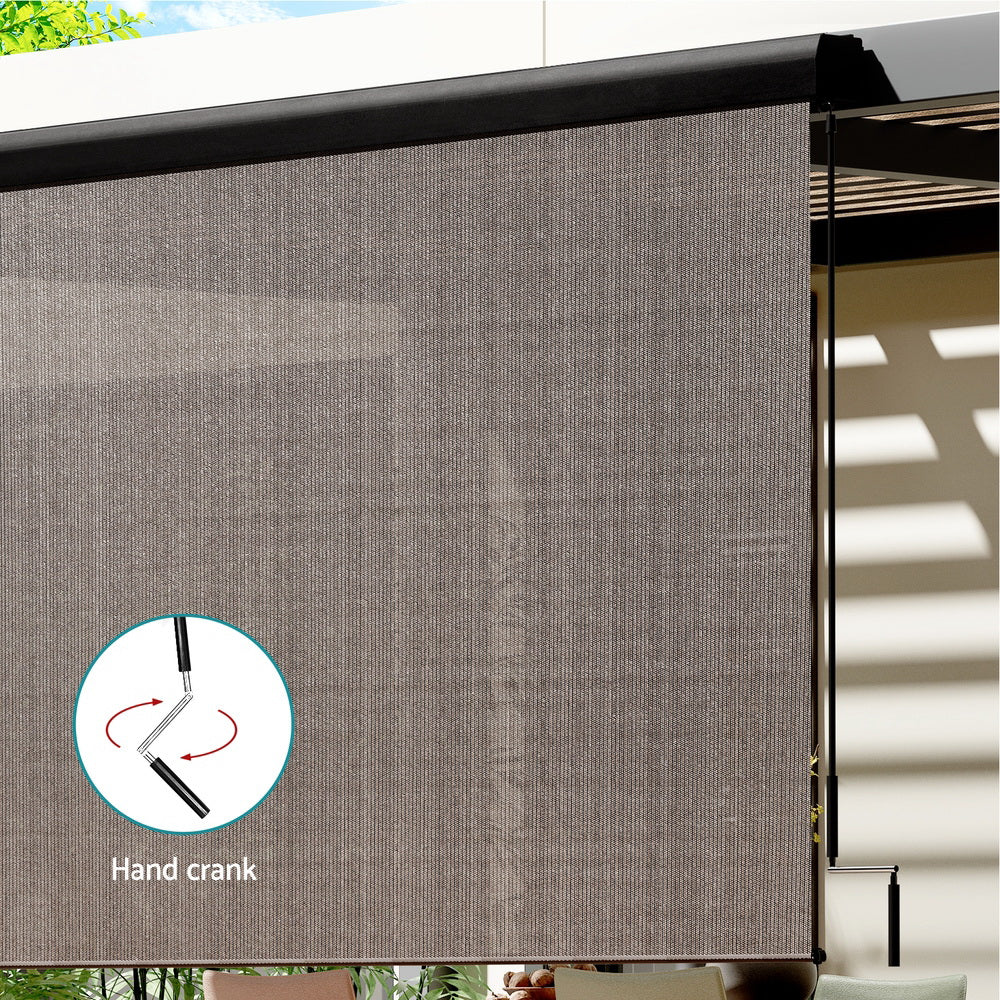 Fabric finish - 3X2.5M Outdoor Blinds Awning Roll Down Retractable Knit Fabric Outdoor Blinds Window Shade Brown