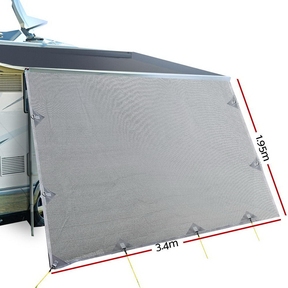 Caravan Privacy Screen 3.4X1.95M End Wall Side Sun Shade, Grey