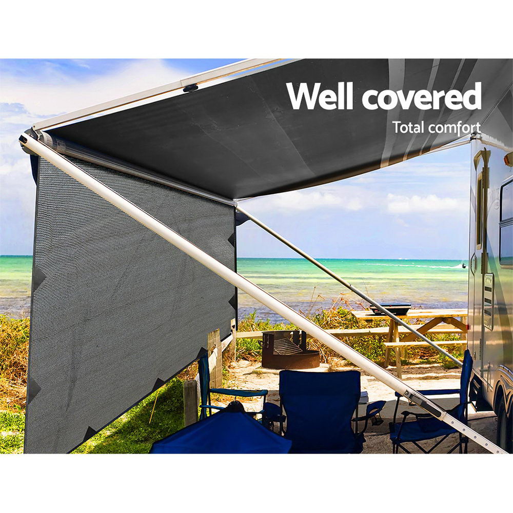 Caravan Privacy Screen 3.7X1.95M End Wall Side Sun Shade Grey