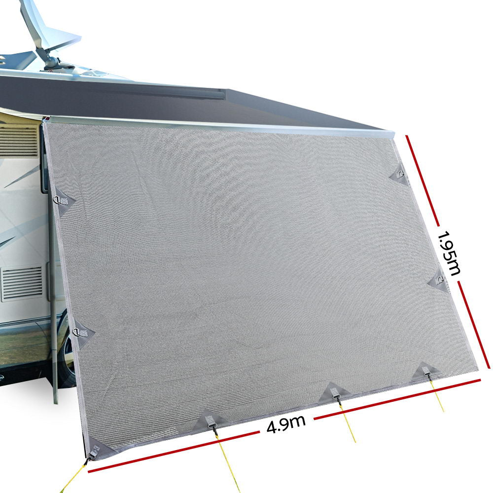 Caravan Privacy Screen 4.9X1.95M End Wall Side Sun Shade Grey