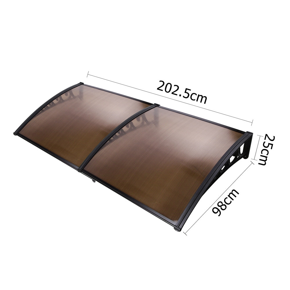 Window Awning Door Canopy 1M X 2M Brown Hollow Sheet Plastic Frame