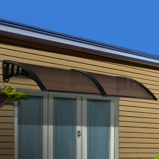 Awnings - Instahut Window Door Awning 1mx2.4m Brown Hollow Sheet Plastic Frame