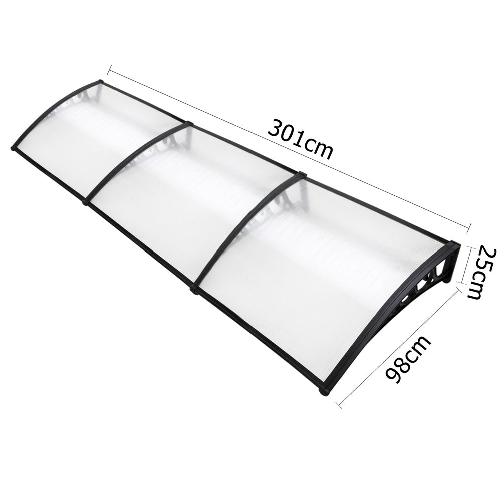 Window Door Awning 1Mx3M Transparent Hollow Sheet Plastic Frame