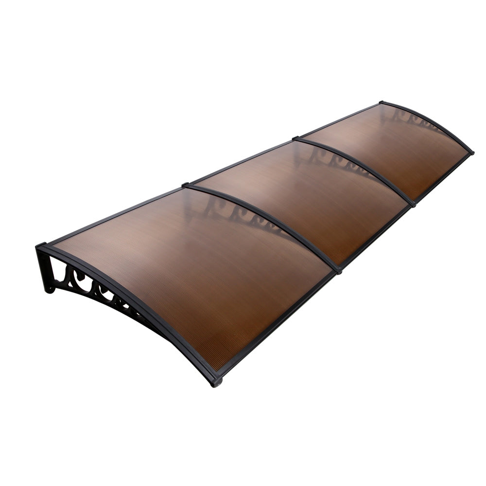 Window Door Awning 1Mx3M Brown Hollow Sheet Plastic Frame