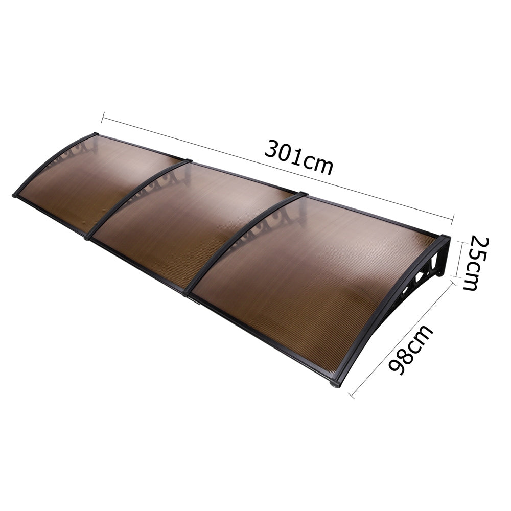 Window Door Awning 1Mx3M Brown Hollow Sheet Plastic Frame
