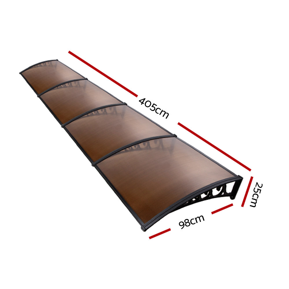 Window and Door Awning 1x4M Brown Hollow Sheet Plastic Frame