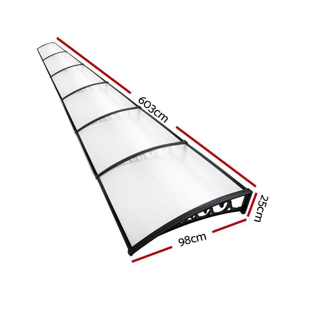 Window Door Awning 1Mx6M Transparent Hollow Sheet Plastic Frame | Plastic finish