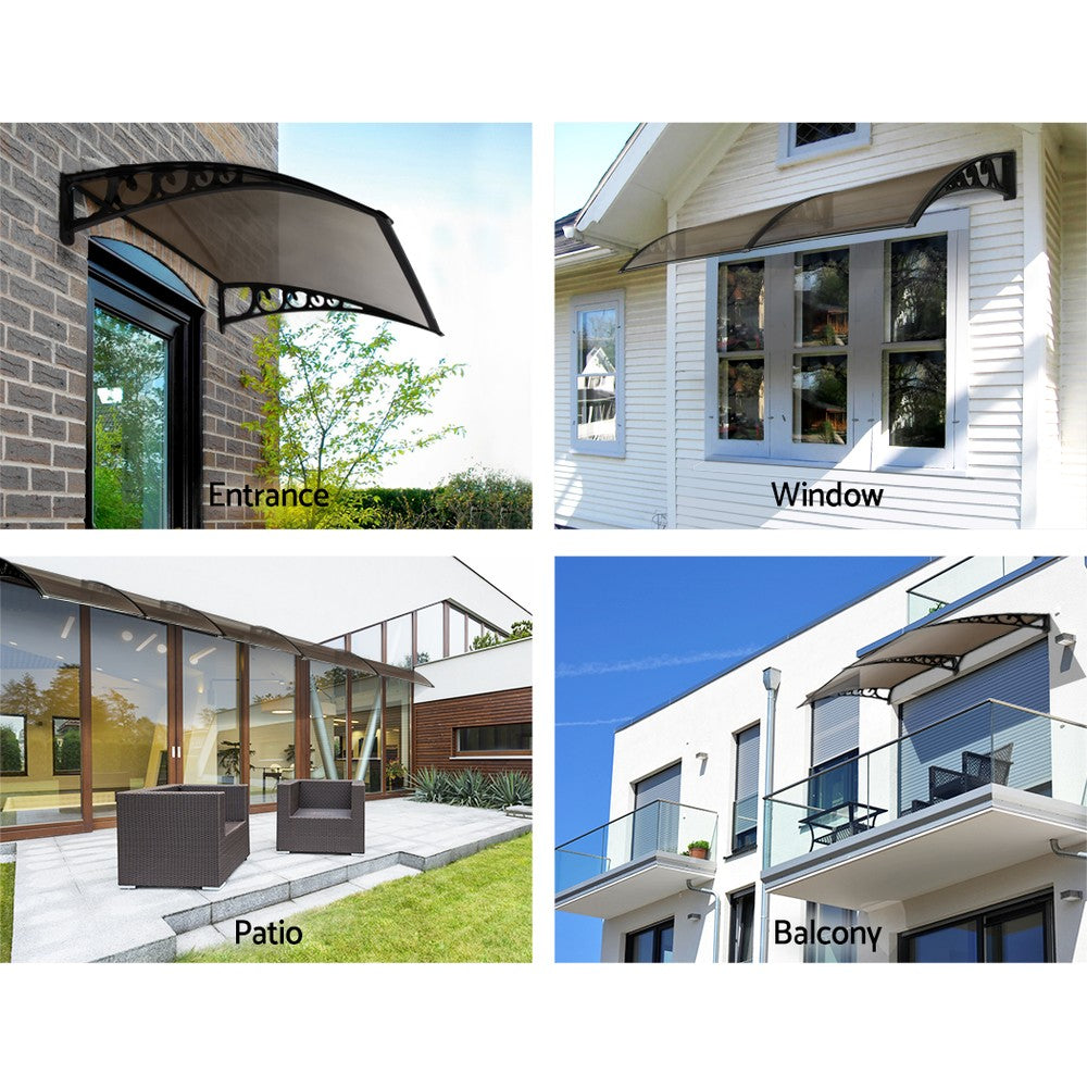 Window Door Awning 1Mx6M Brown Hollow Sheet Plastic Frame