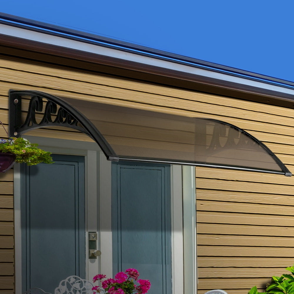 Window Door Awning 1Mx6M Brown Hollow Sheet Plastic Frame
