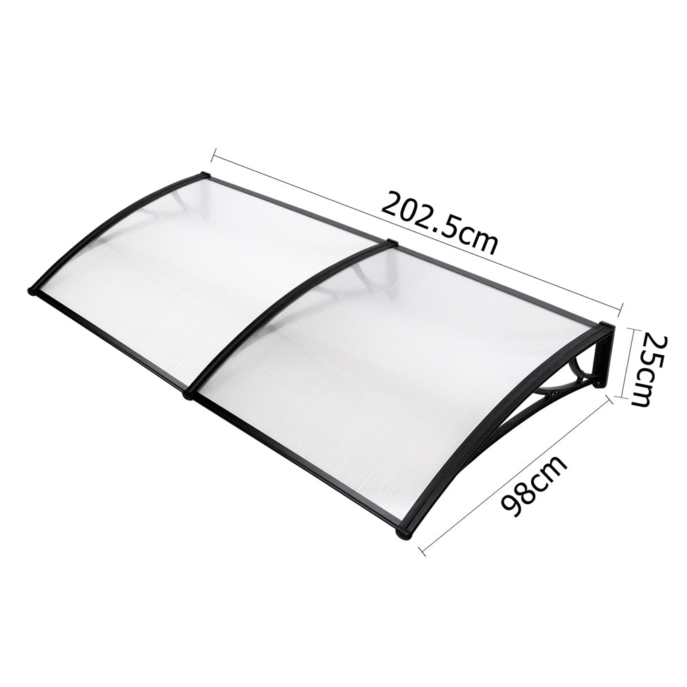 Window Door Awning Canopy 1Mx2M Transparent Sheet Black Plastic Frame