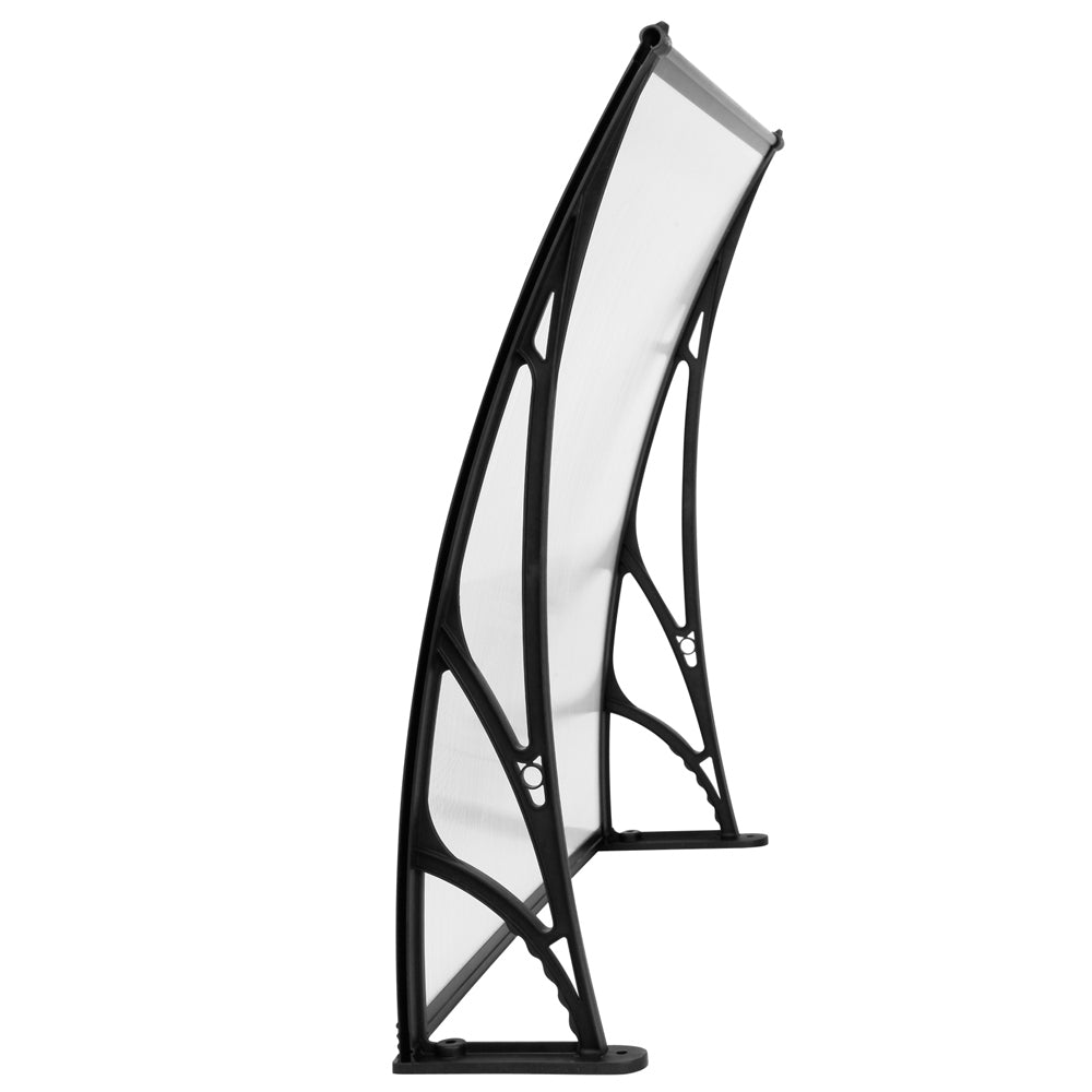 Window Door Awning Canopy 1Mx2M Transparent Sheet Black Plastic Frame