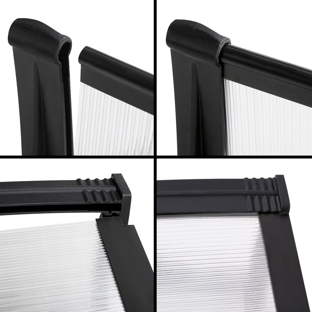 Window Door Awning Canopy 1Mx2M Transparent Sheet Black Plastic Frame