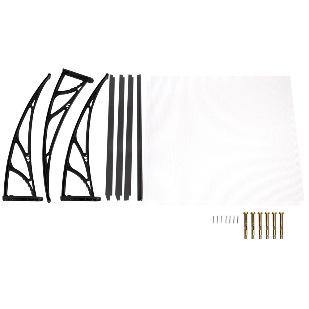 Window Door Awning Canopy 1Mx2M Transparent Sheet Black Plastic Frame
