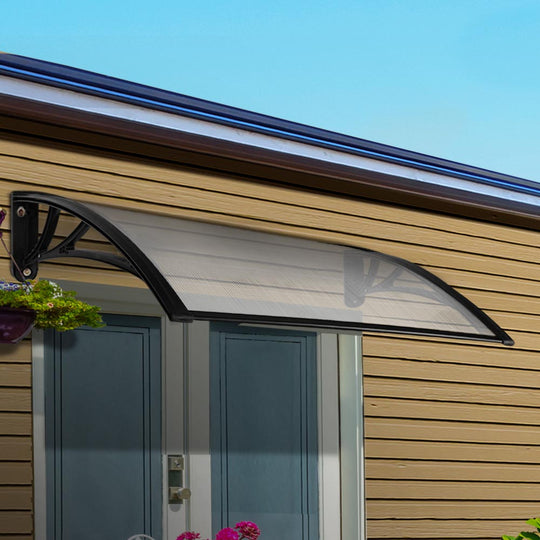 Window Door Awning Canopy 1Mx2M Transparent Sheet Black Plastic Frame - Awnings