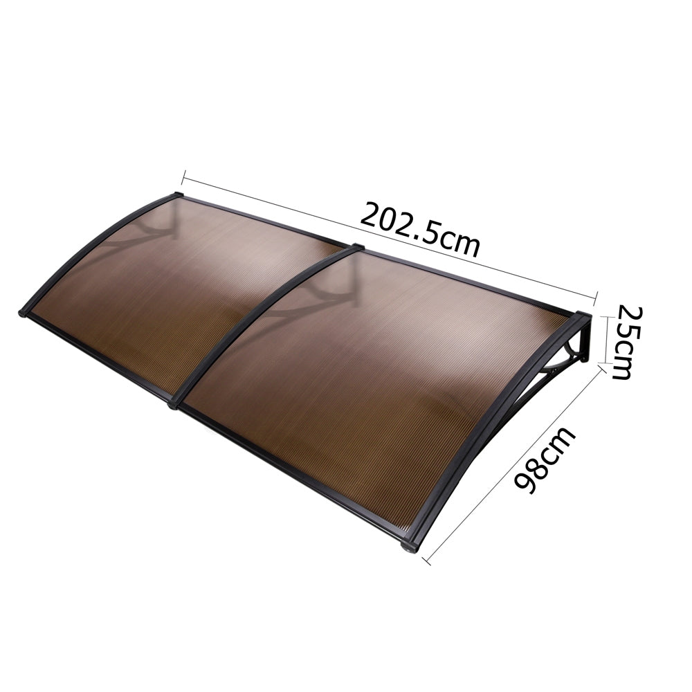 Window Door Awning Canopy 1Mx2M Brown Sheet Black Plastic Frame