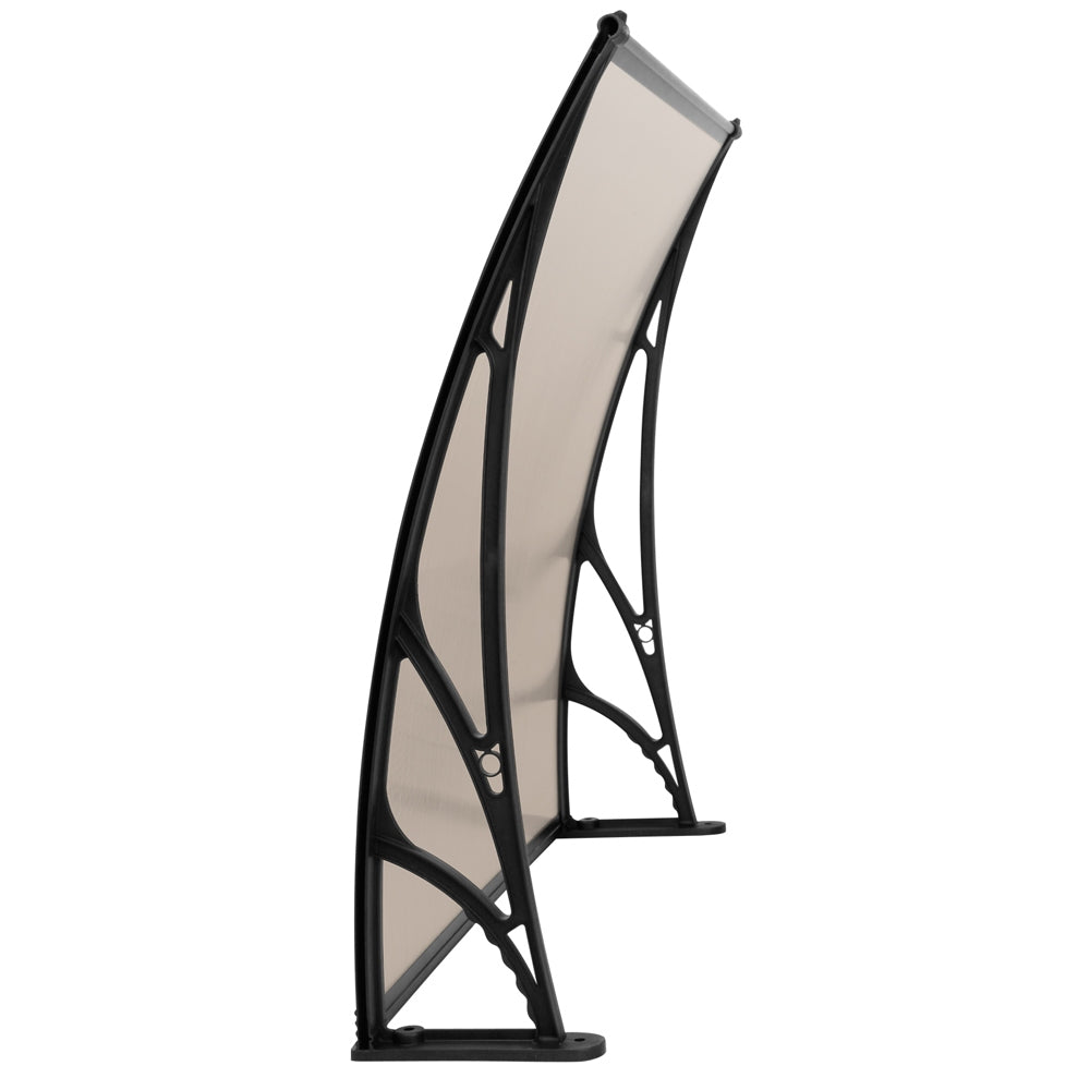 Window Door Awning Canopy 1Mx2M Brown Sheet Black Plastic Frame