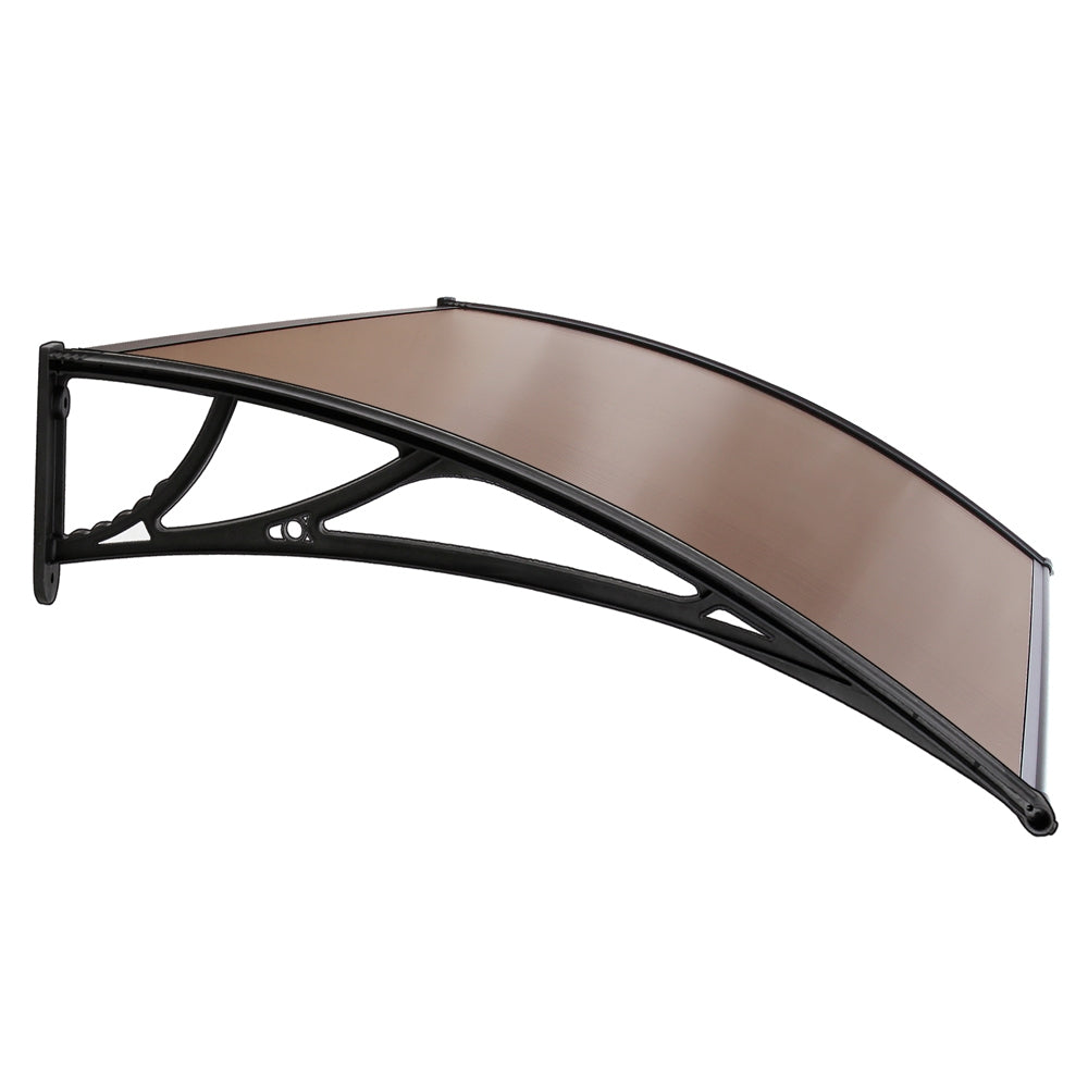 Window Door Awning Canopy 1Mx2M Brown Sheet Black Plastic Frame