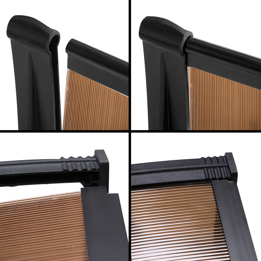 Window Door Awning Canopy 1Mx2M Brown Sheet Black Plastic Frame