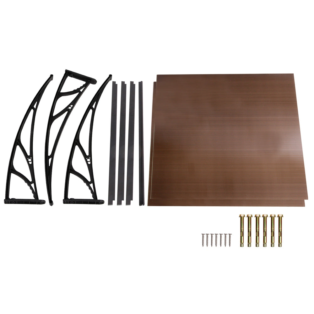 Window Door Awning Canopy 1Mx2M Brown Sheet Black Plastic Frame