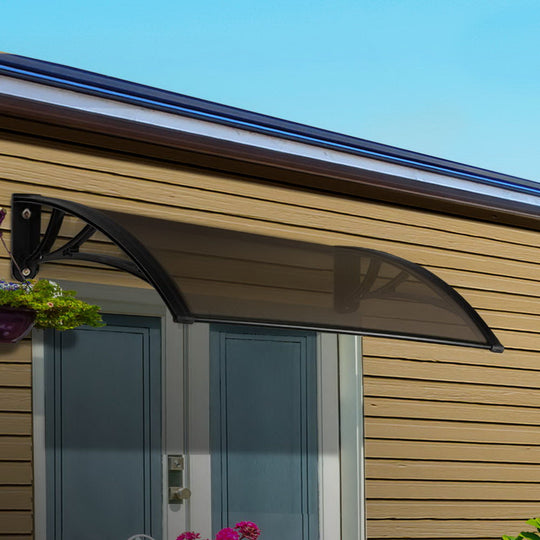 Window Door Awning Canopy 1Mx2M Brown Sheet Black Plastic Frame - Awnings