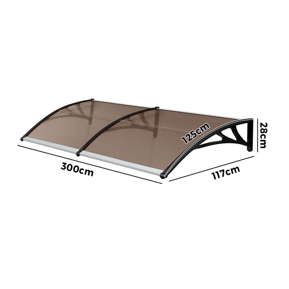 Door Awning Brown Sun Shield 300x117x28cm