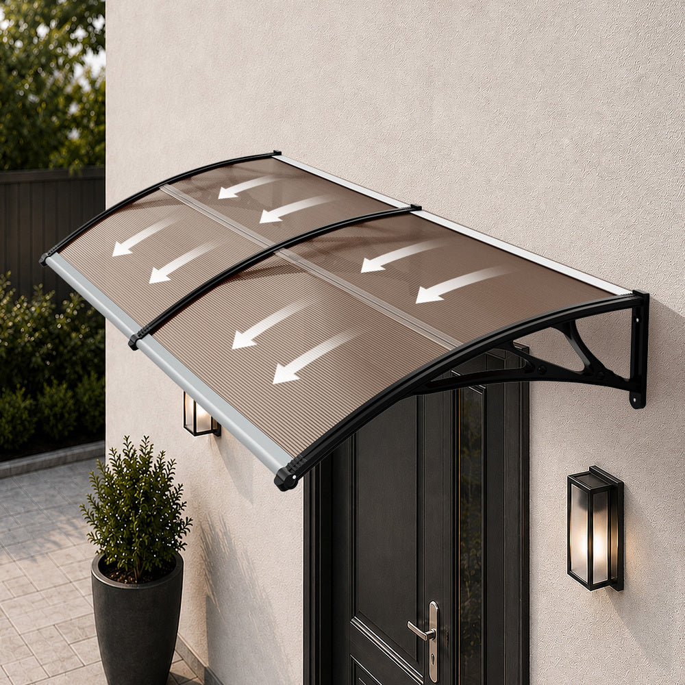 Door Awning Brown Sun Shield 300x117x28cm