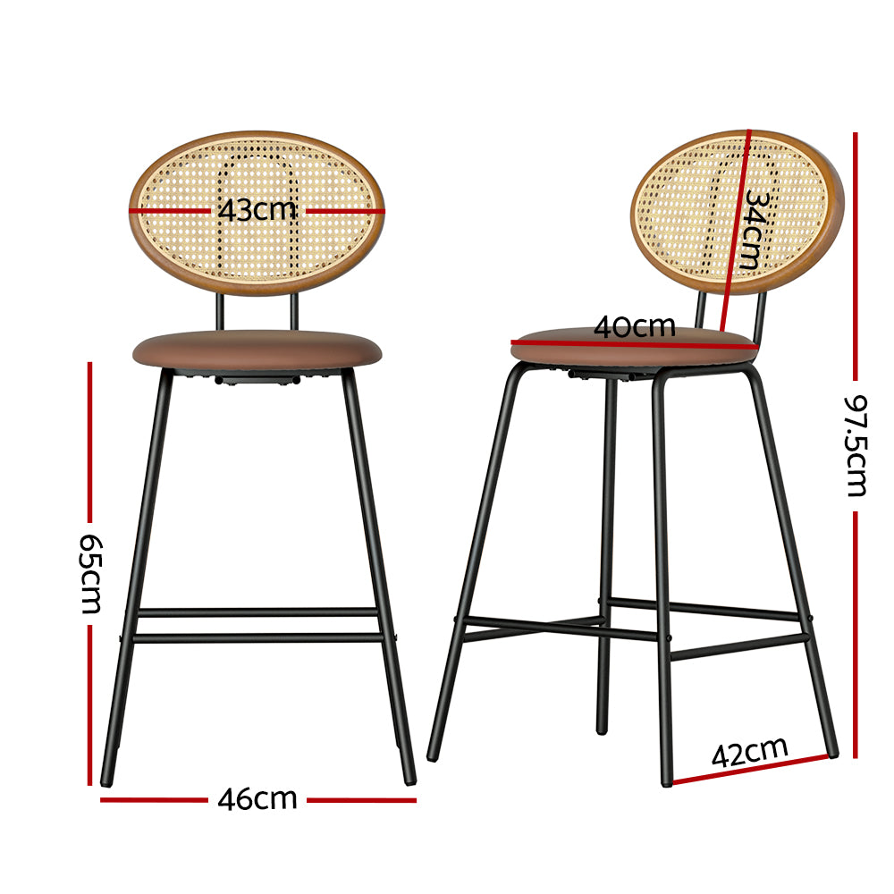 Brown colour - 2x Bar Stools PU Leather Stools Brown