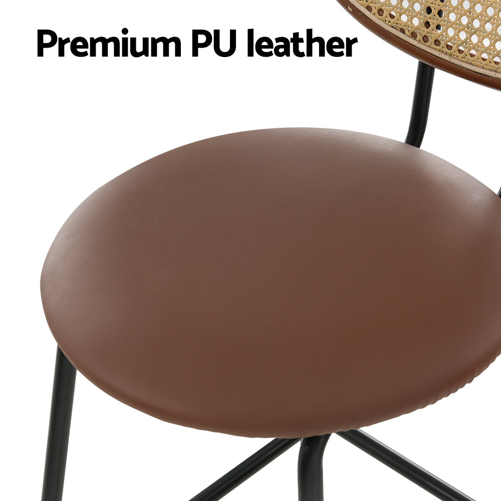 Table & Bar Stools - 2x Bar Stools PU Leather Stools Brown