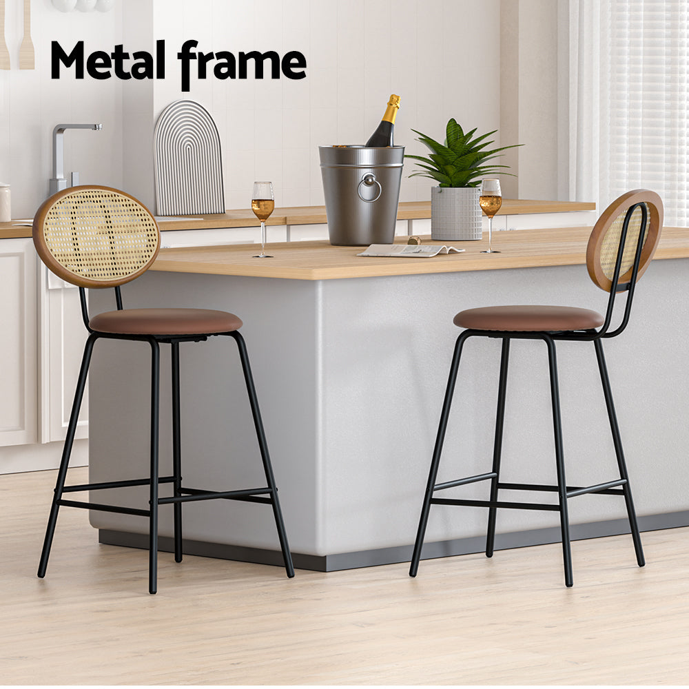 2x Bar Stools PU Leather Stools Brown | Table & Bar Stools