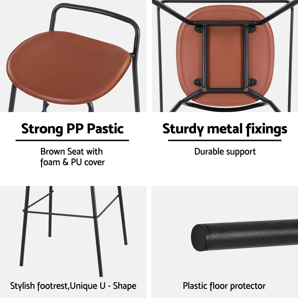 4x Bar Stools Kitchen Counter Dining Chair Metal Brown