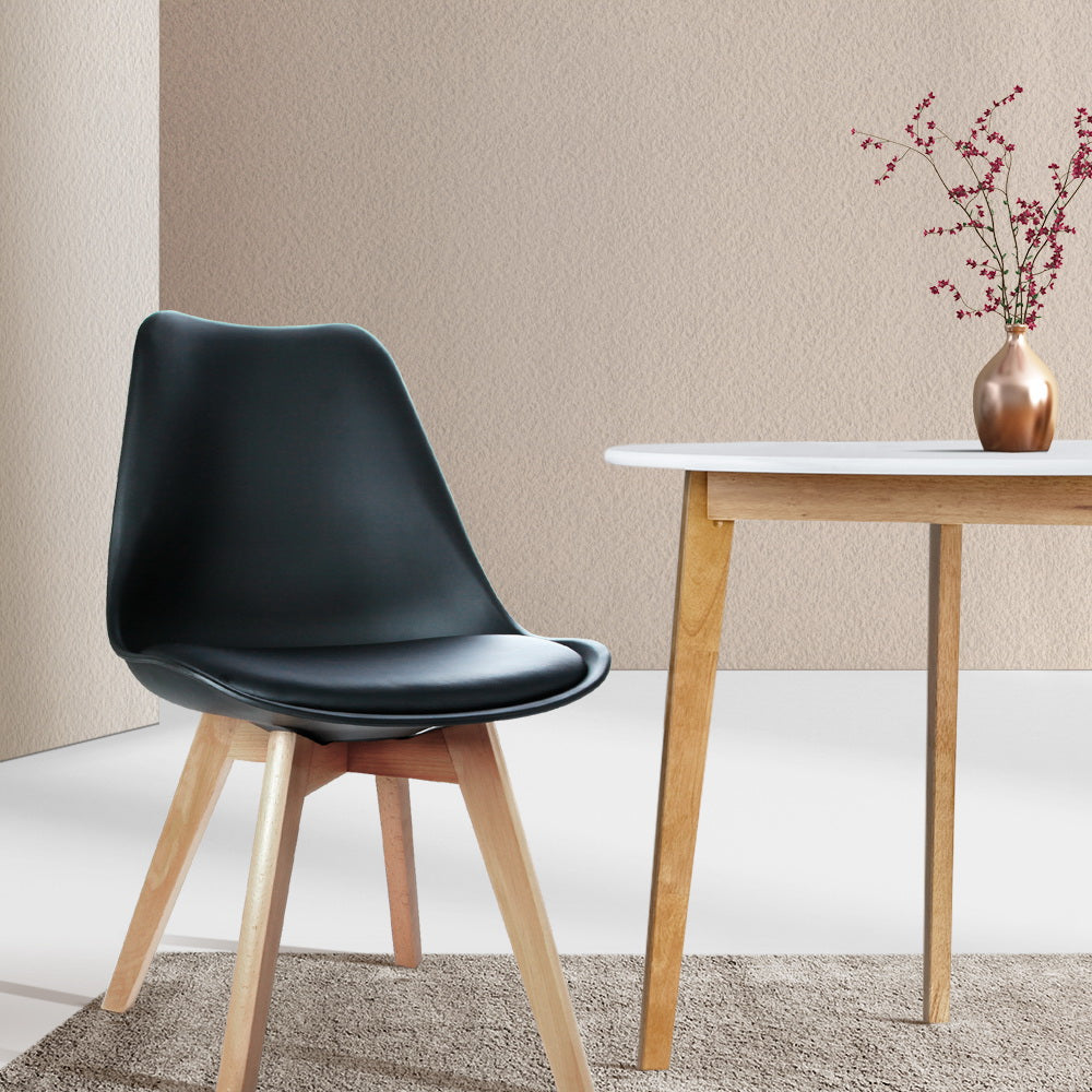 Dining Chairs Set of 4 PU Leather DSW Style Wooden Legs Black Modern