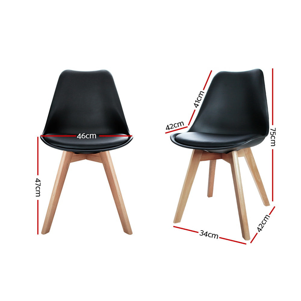 Dining Chairs Set of 4 PU Leather DSW Style Wooden Legs Black Modern