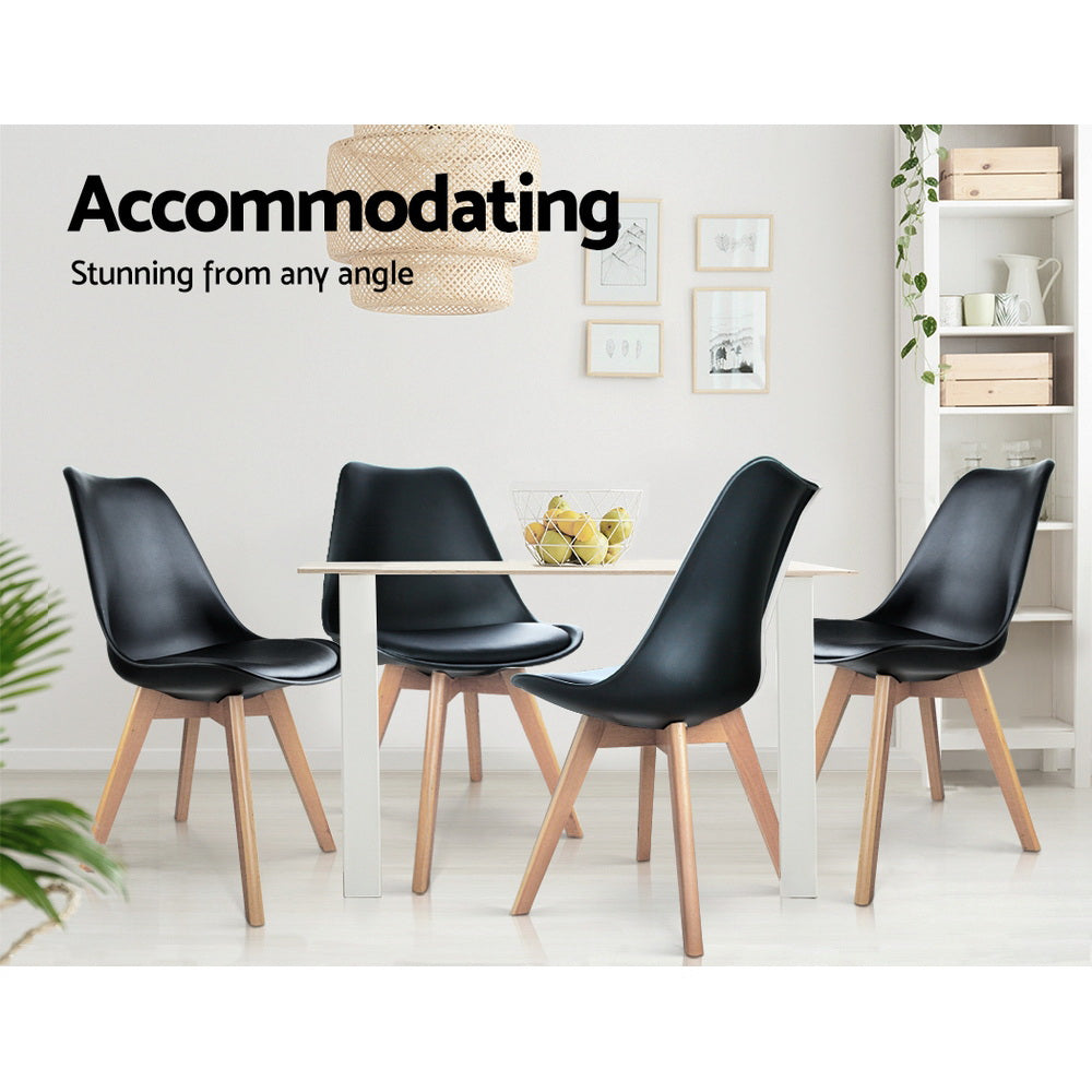 Dining Chairs Set of 4 PU Leather DSW Style Wooden Legs Black Modern