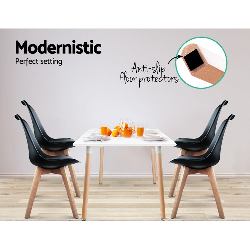 Dining Chairs Set of 4 PU Leather DSW Style Wooden Legs Black Modern